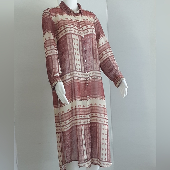 ZARA WOMAN Ethnic Print Relaxed Fit Long Sleeve Duster Sz. L - Picture 6 of 8